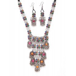 Shining Diva Fashion Latest Stylish Traditional Oxidised Silver Necklace Jewellery Set for Women (13110s)